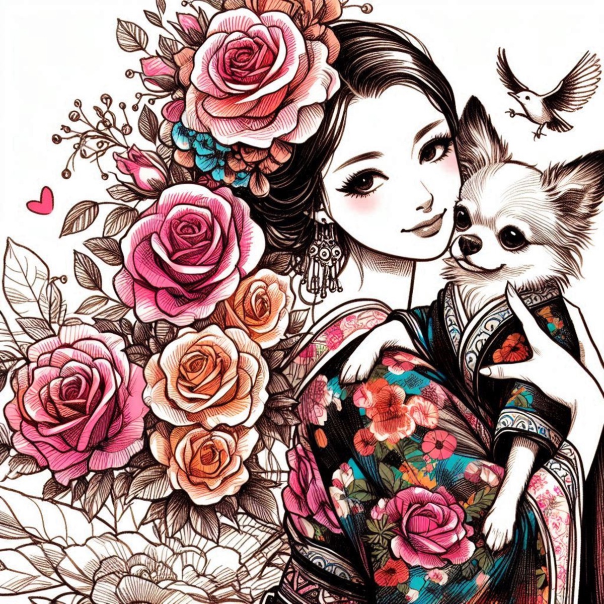 着物姿の女性のイラスト